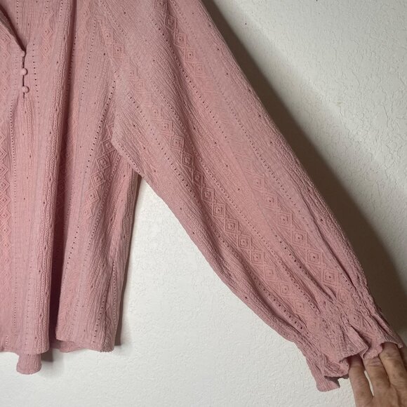 Frye Top Womens XL Blush Pink Textured Long‎ Sleeve Casual Blouse Pullover - Picture 6 of 10